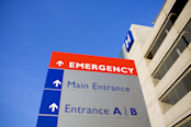Modern hospital and emergency sign