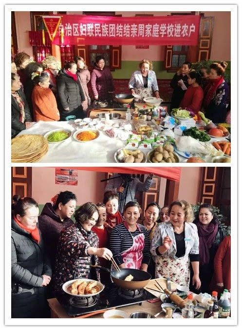 A XUAR Women’s Federation official is teaching non-Han women how to cook Han Chinese foods that are said to be ‘healthier’ at one of the Jieqin activities