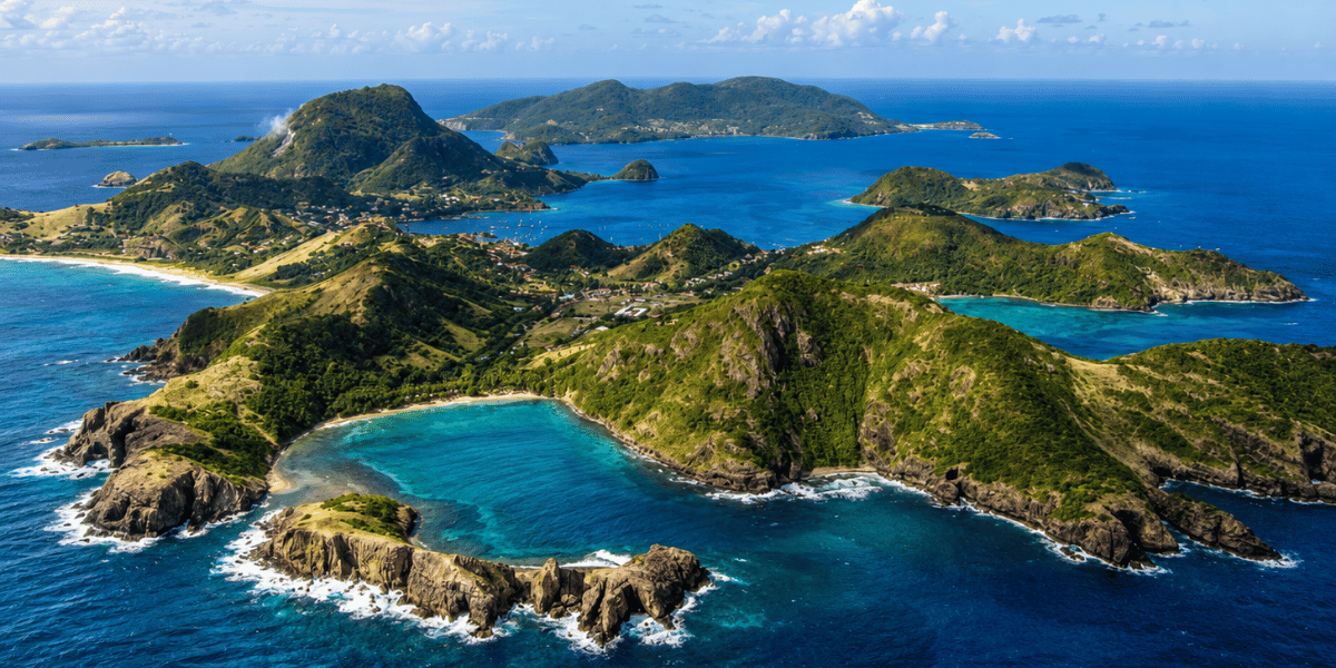 Aerial view of the Les Saintes archipelago in Guadeloupe