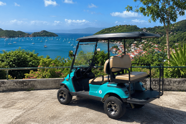 Electric golf cart overlooking Les Saintes