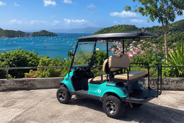Electric golf cart overlooking Les Saintes