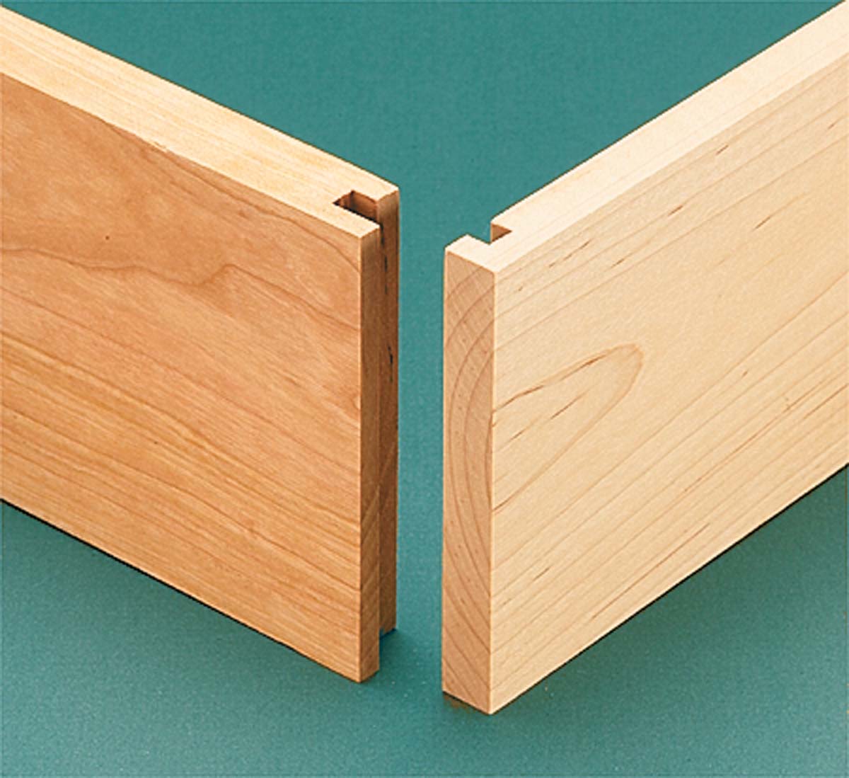 example shows a locking rabbet joint on two pieces of wood