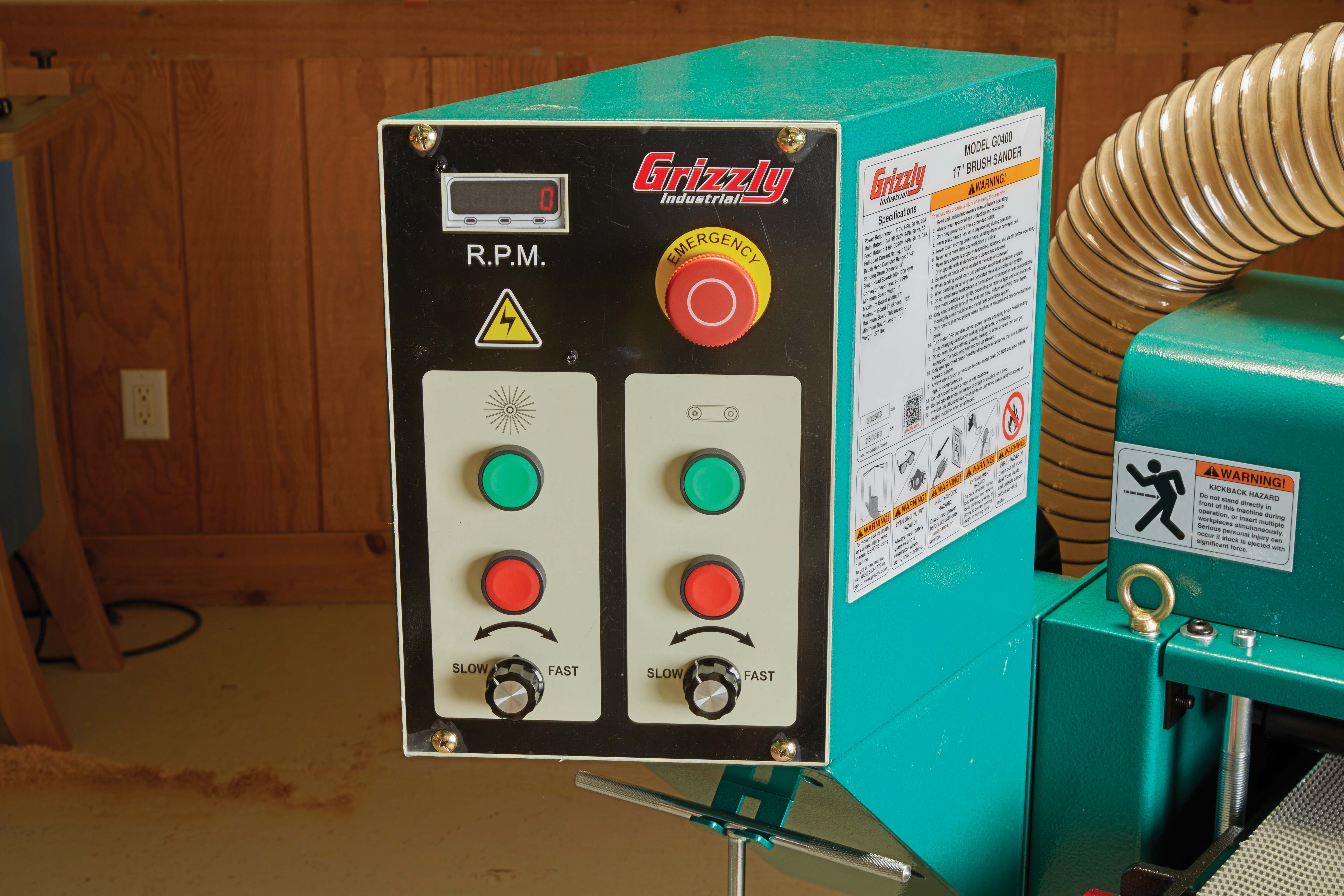 Speed dials for GRIZZLY BRUSH SANDER's spindle and conveyer