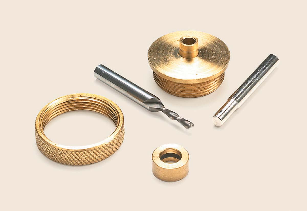 decorative inlay kit locking ring, 1/8 downcut spiral bit, quick change sleeve, bushing bit, centering pin