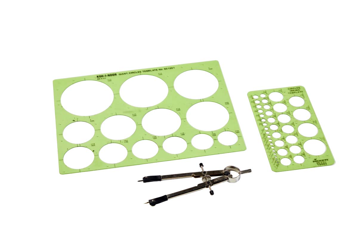 big and small bright green circle templates, pencil compass