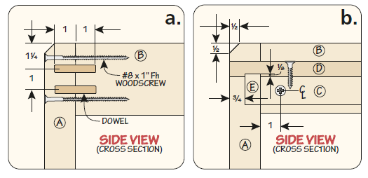 diagrams a and b showing side views of utility shelf