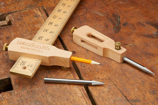 Wood Ruler - w/ pencil groove , dual measurements