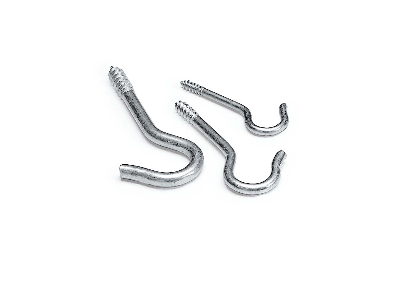 three silver screw hooks