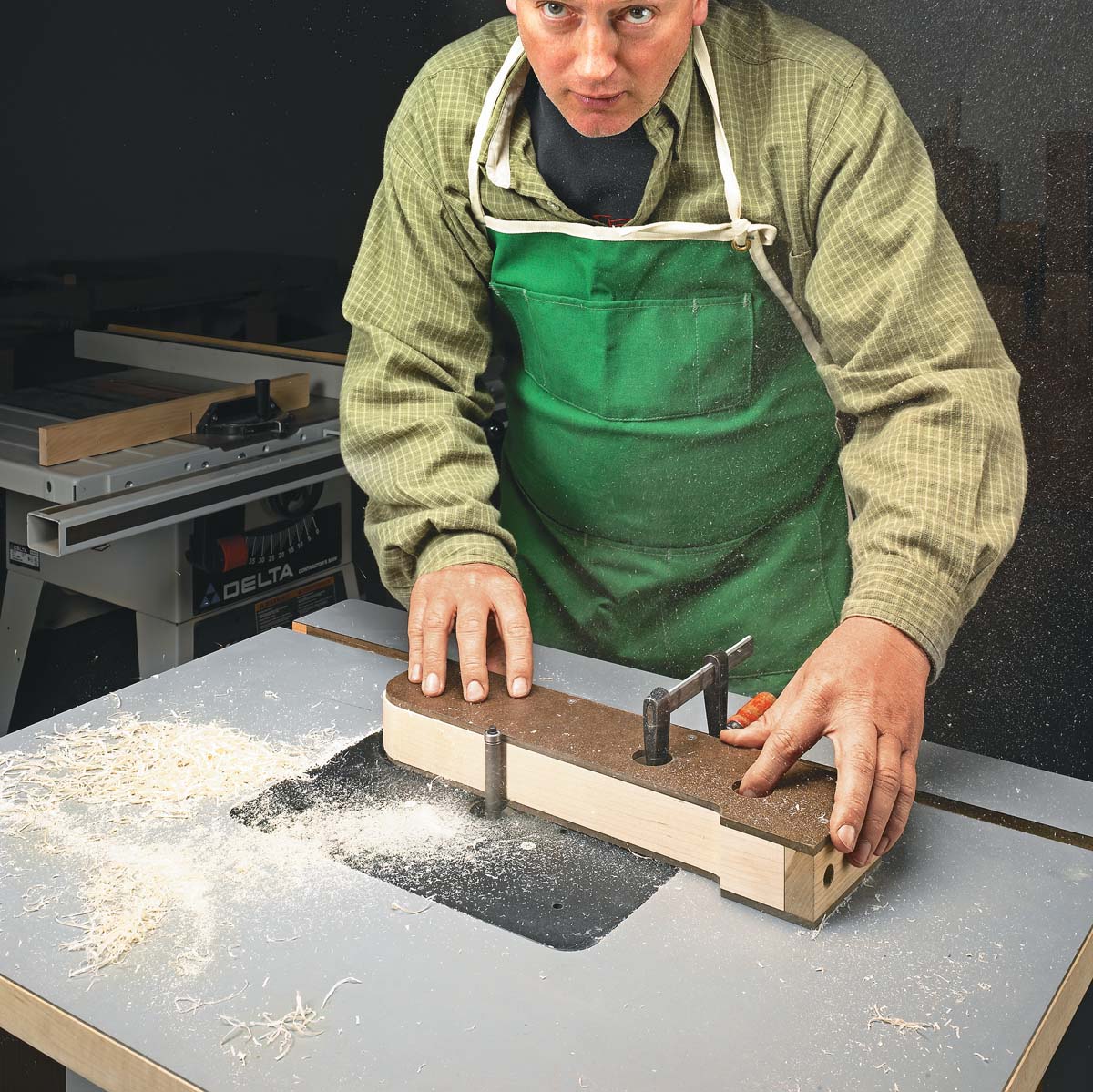 two-sided template being used on router table
