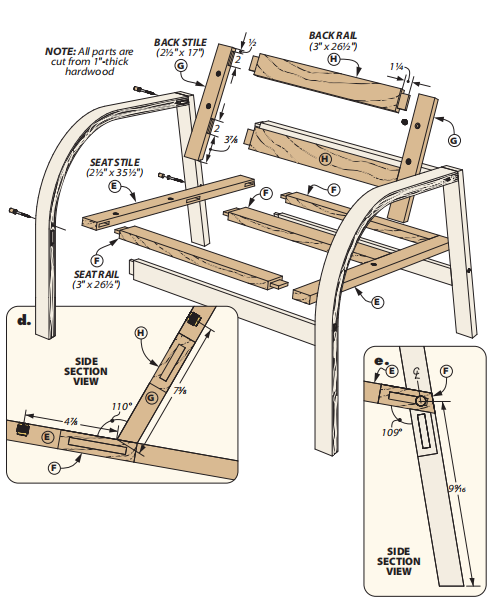 exploded view diagram for assembly with sections d and e