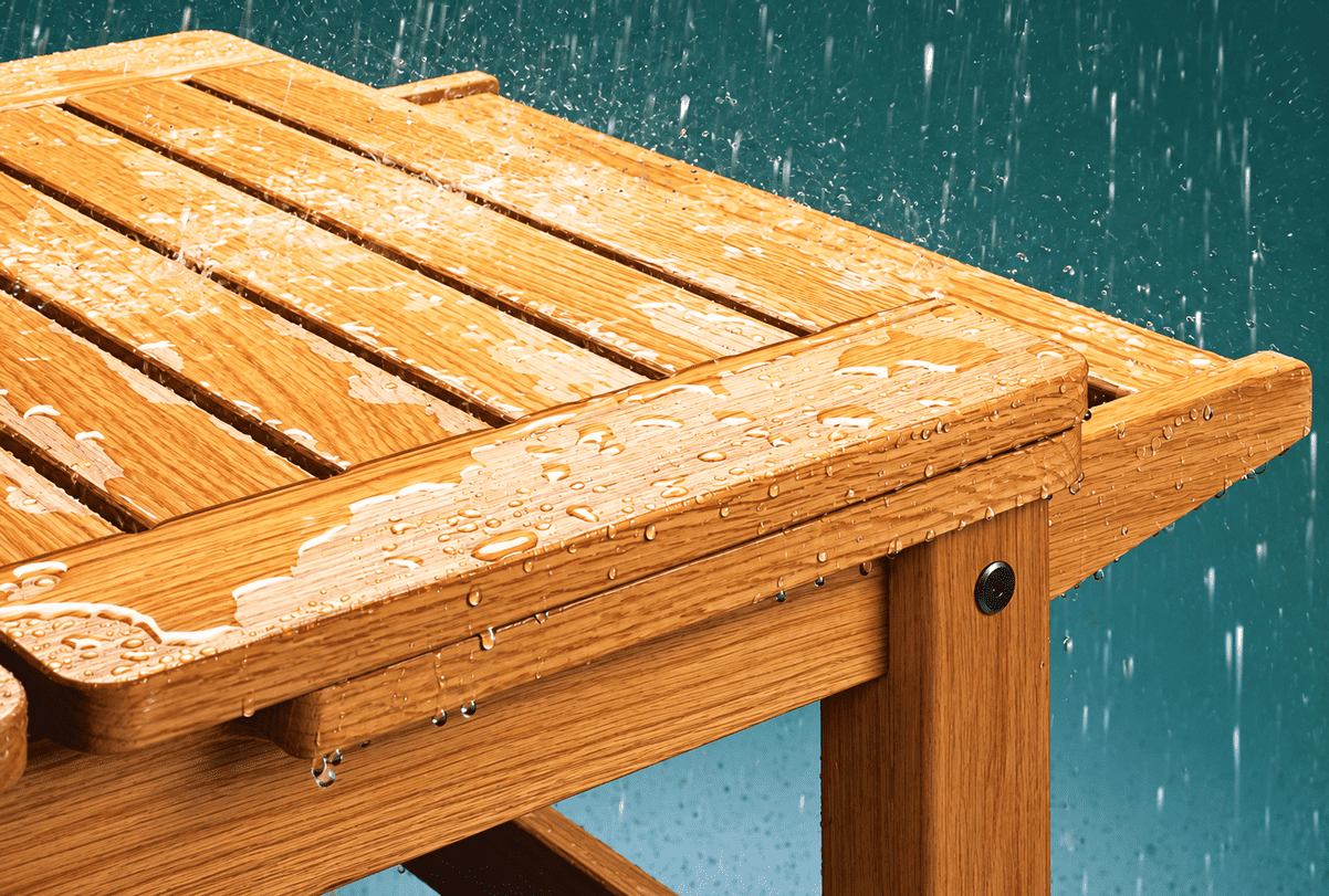 Rain-Slicked Wooden Table