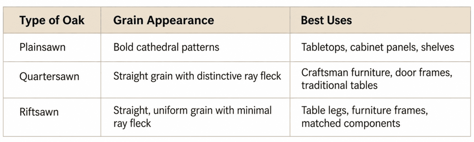 Woodworking Oak Grain Reference Table 
