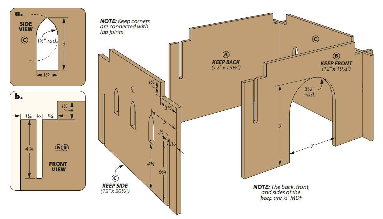 diagram of front and back of cat castle