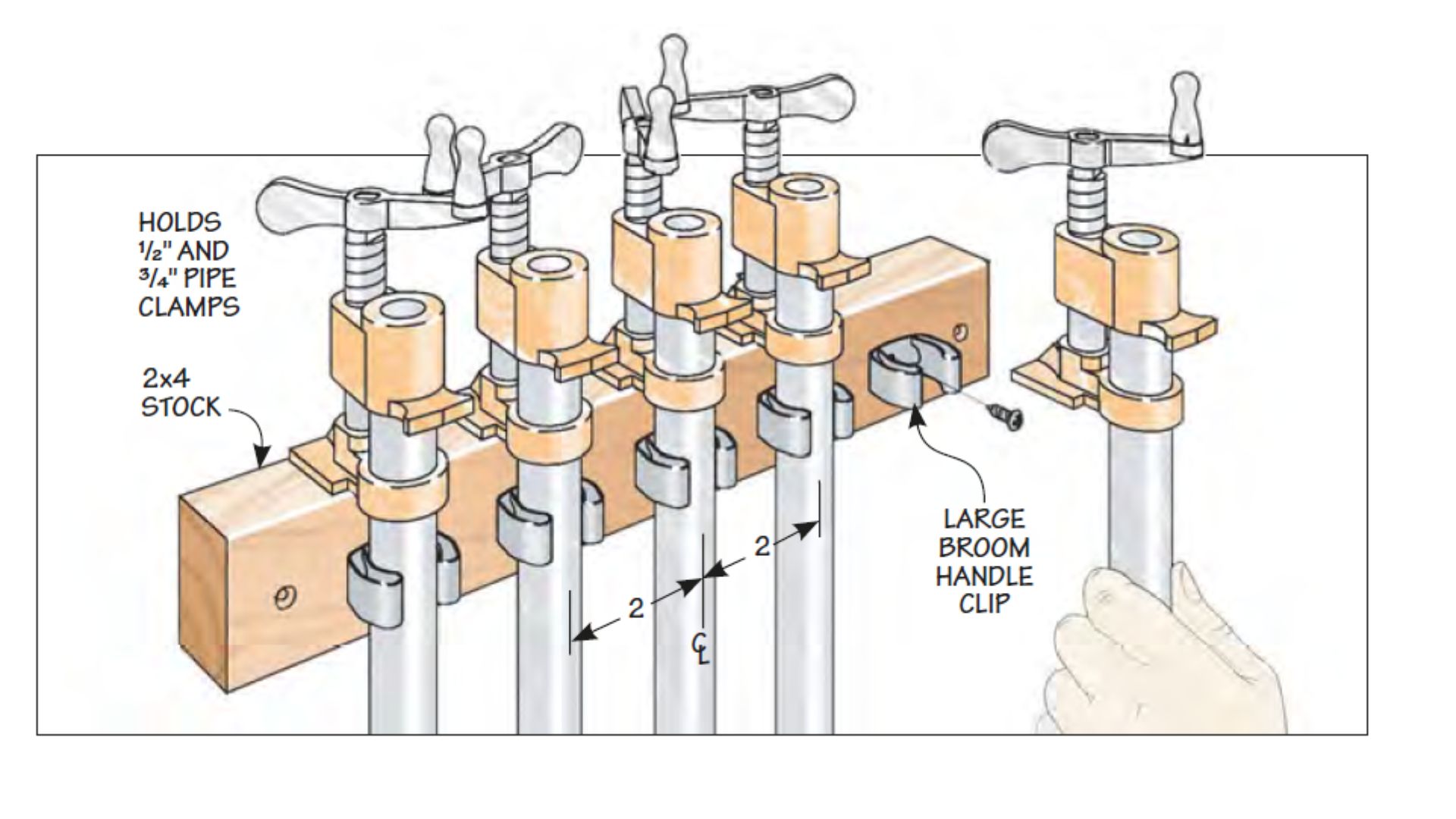 illustration of a clip rack for pipe clamps