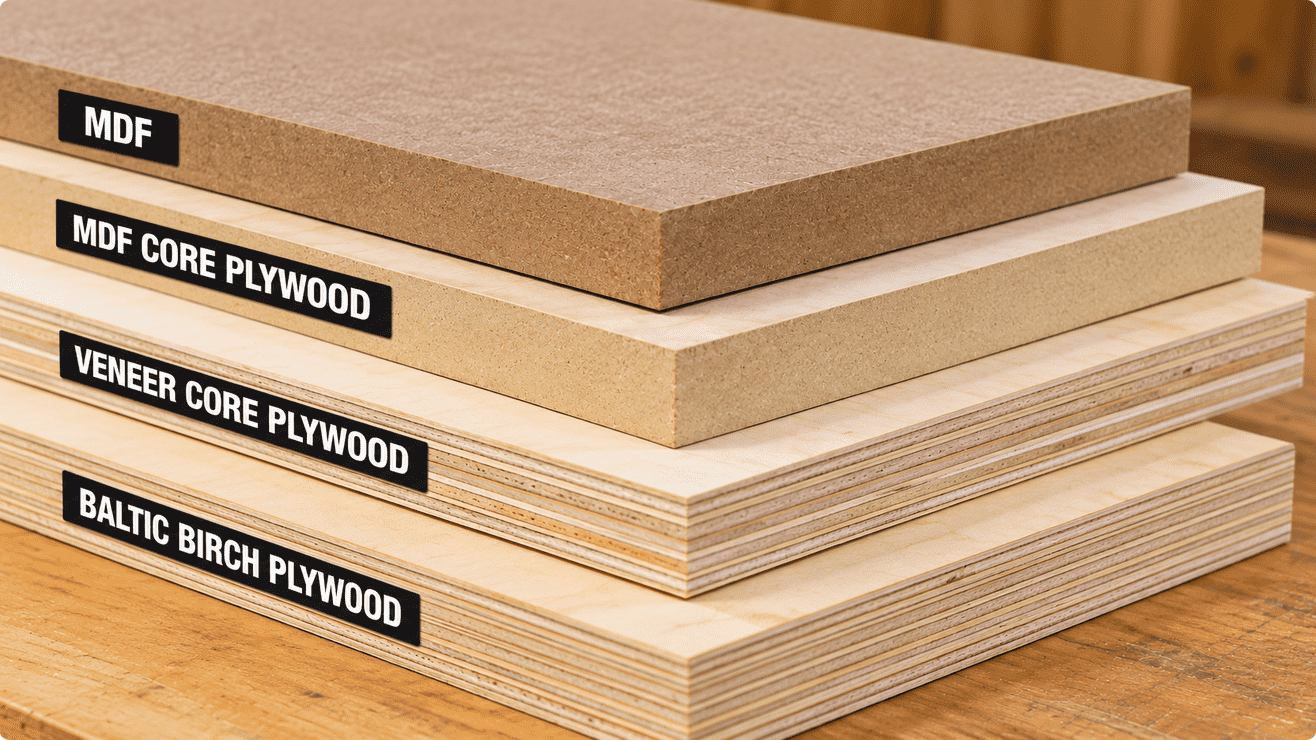 Stacked Panel Boards on a Workbench