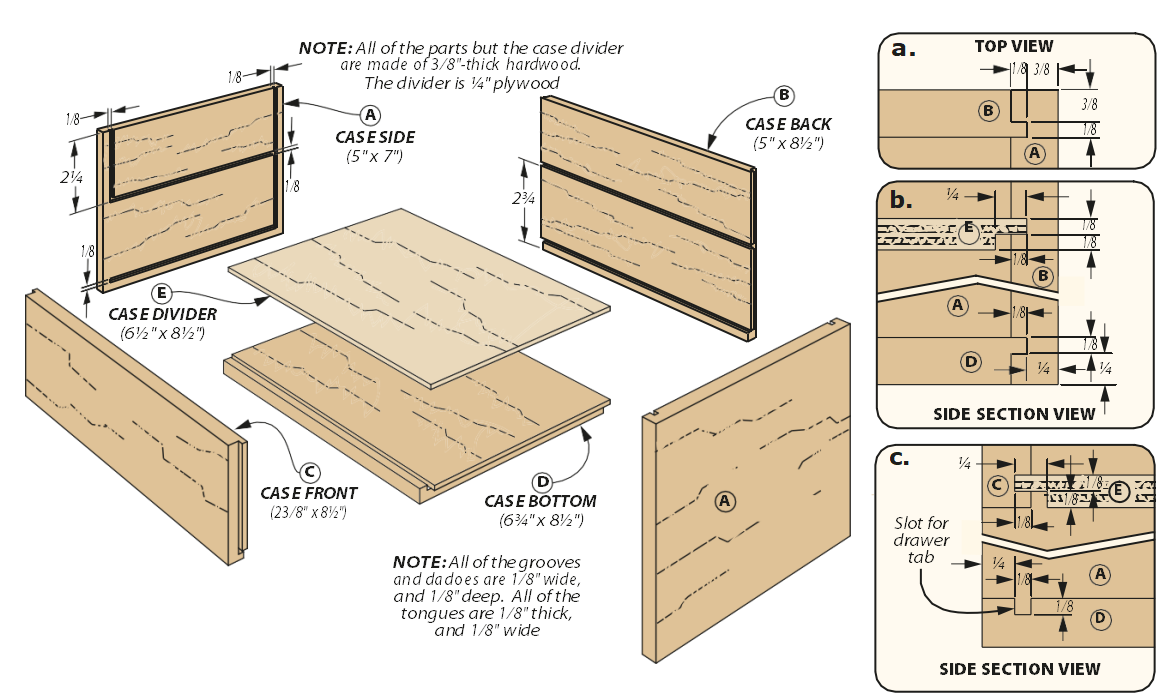 exploded view diagram of parts needed to build memory box