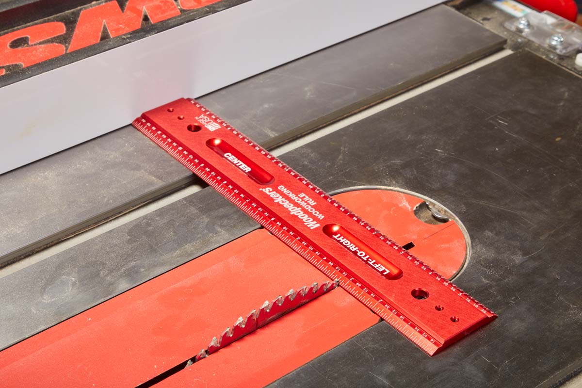 using metal ruler for layout at table saw