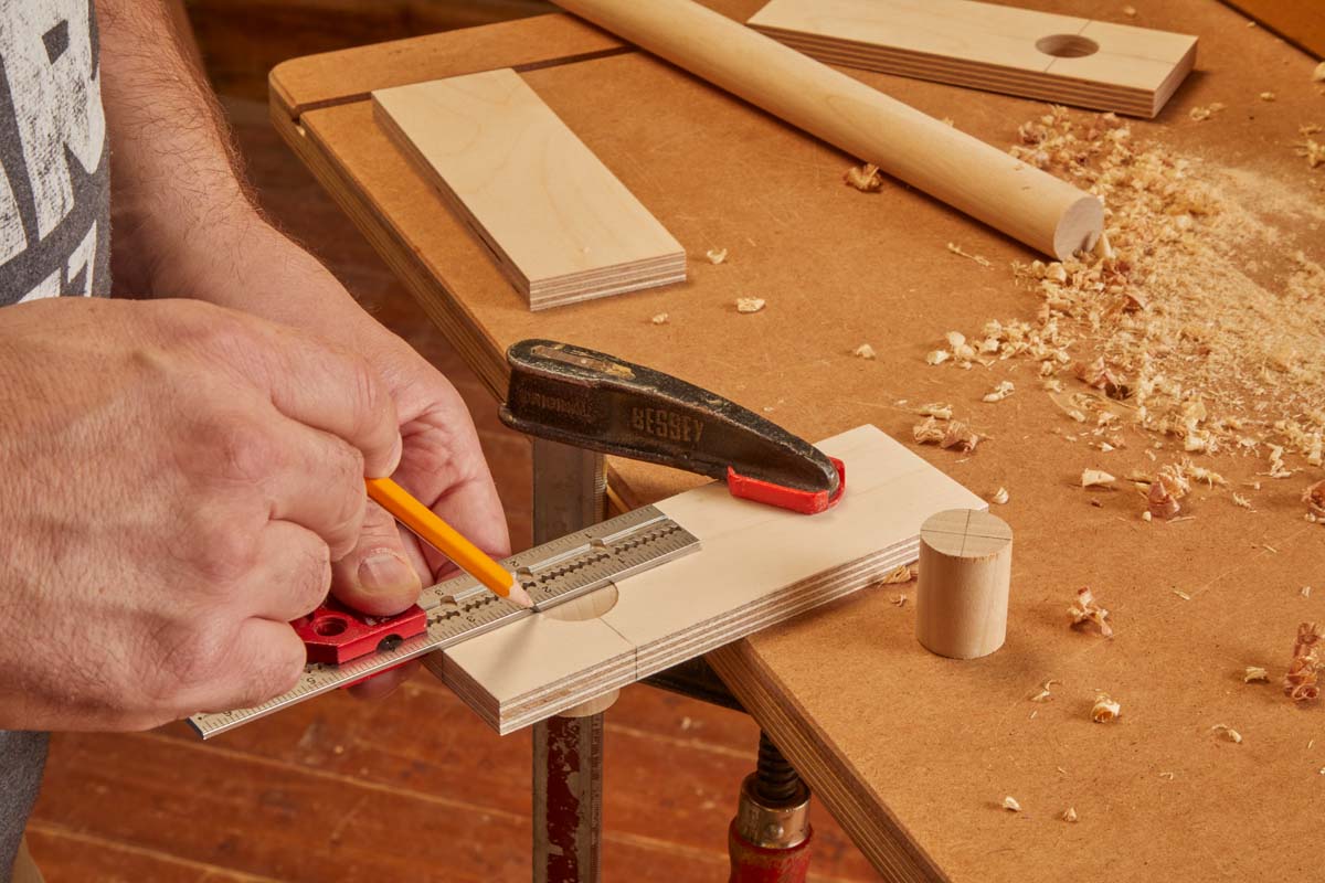 using square to measure centerline to fine center for dowel