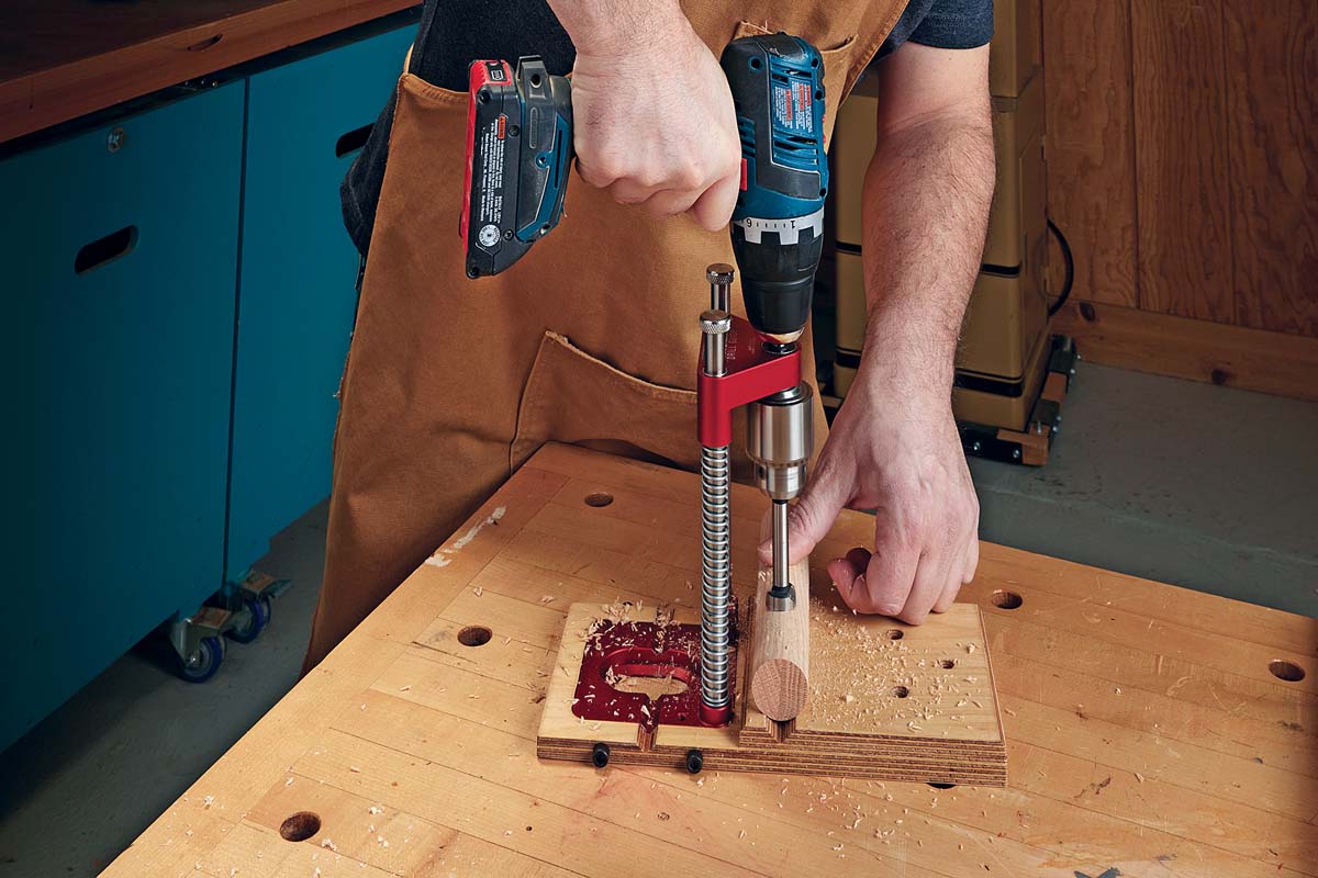 using v groove to drill larger dowels with drill guide