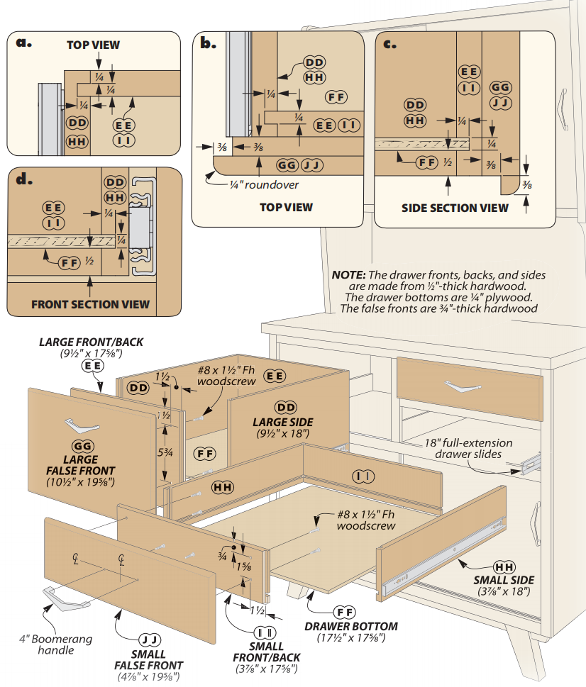 detailed interior diagram for building cabinet drawers