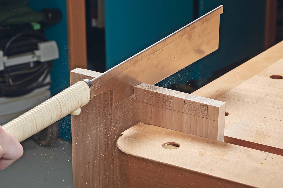 using back saw to cut where dovetails are