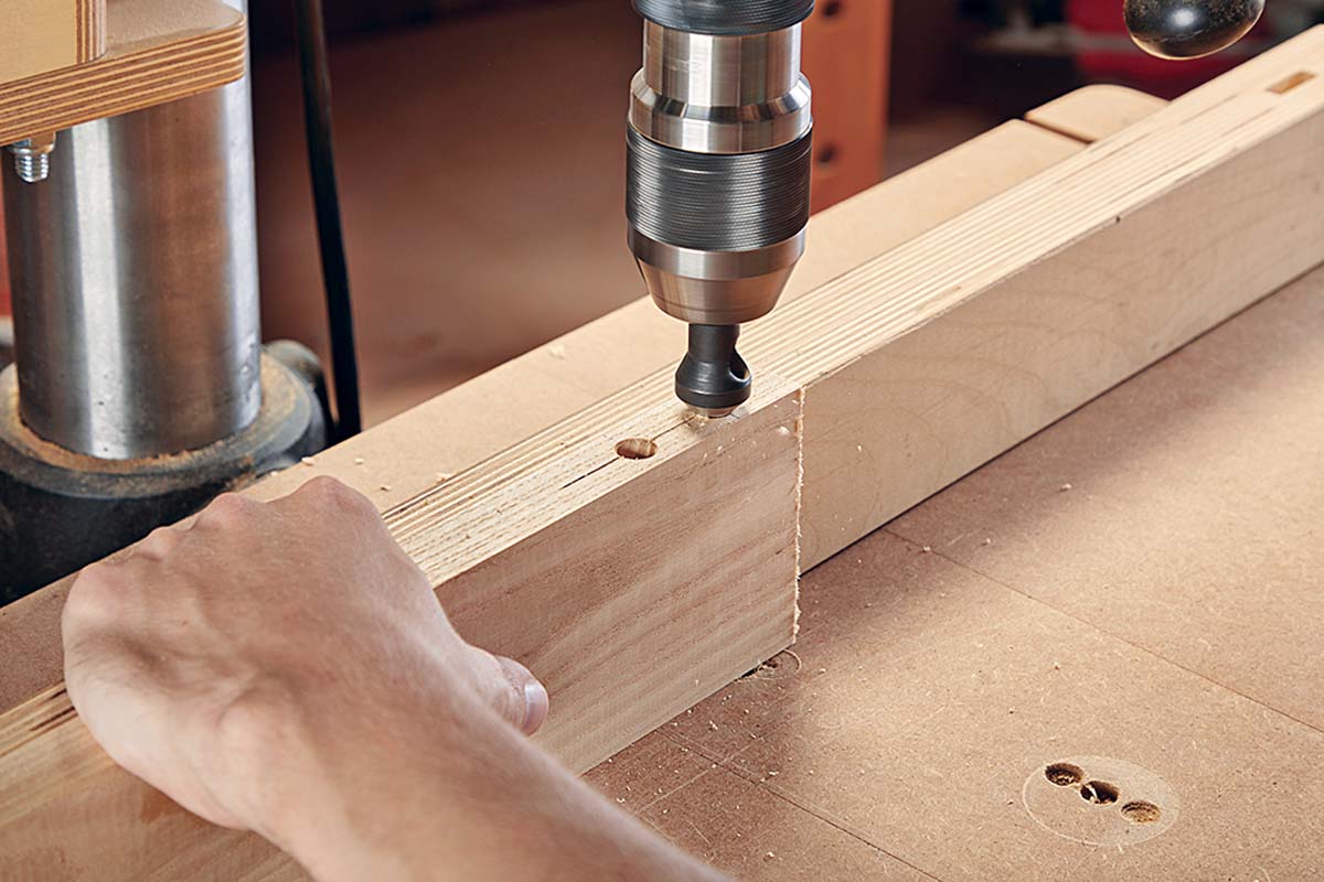 using chamfer bit on dowel holes