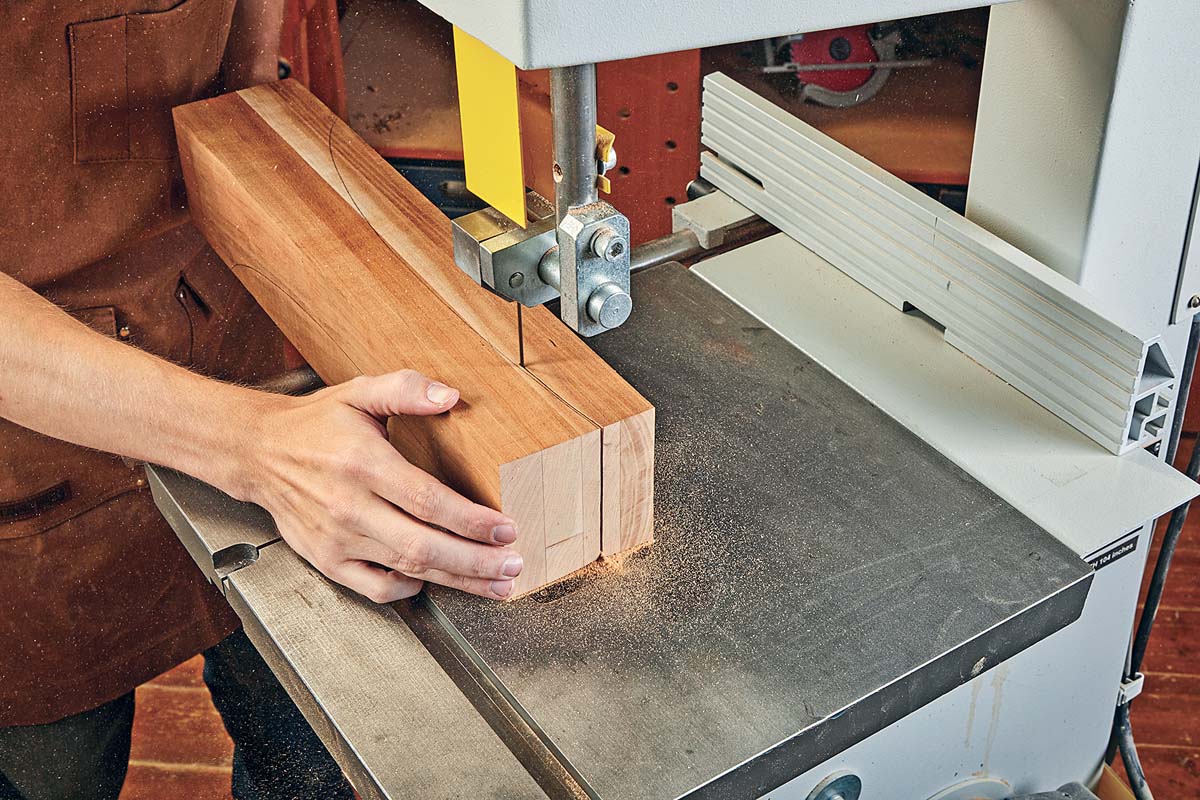 making first long cut at band saw