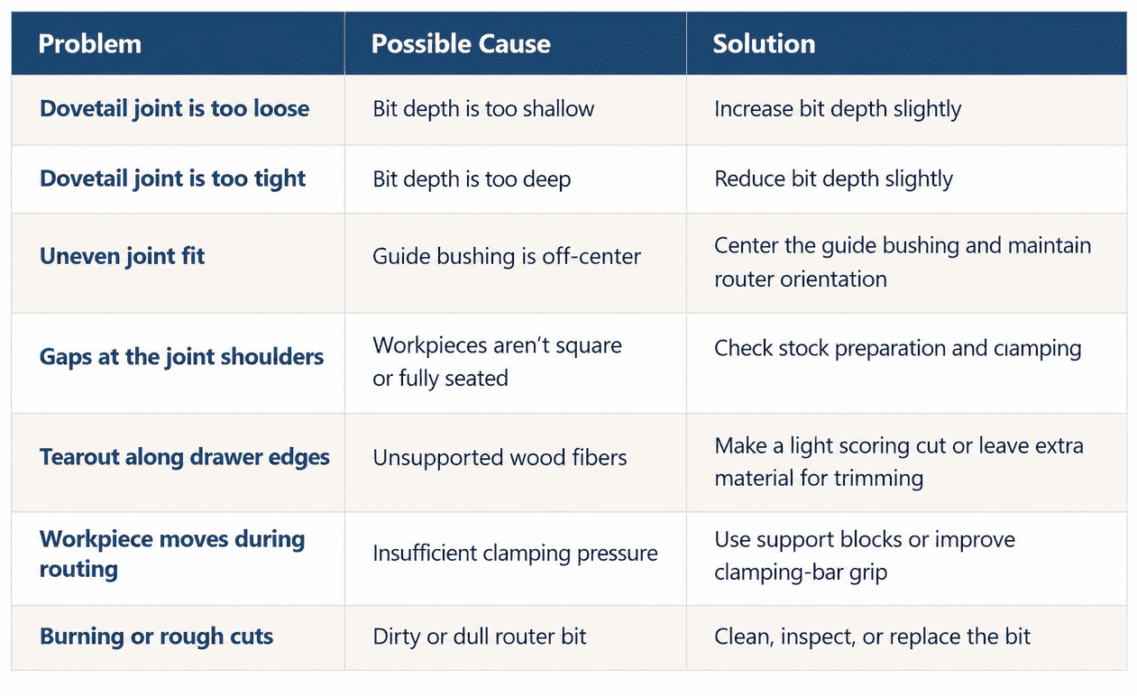Dovetail Routing Troubleshooting Chart