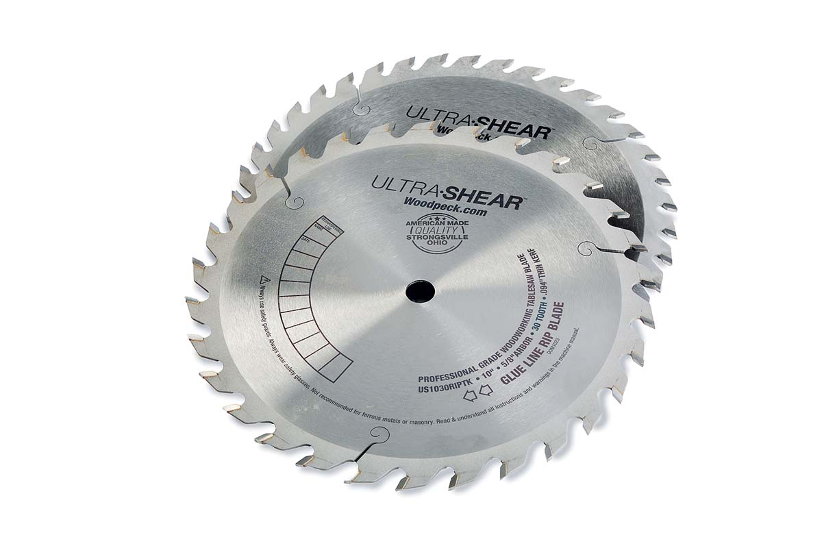 ultra-shear woodpecker blades, 40 tooth crosscut and 30 tooth glue line rip blade