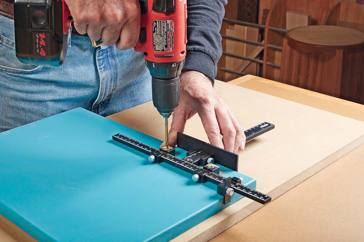 Kreg Cabinet Hardware Jig-Pro being used to drill cabinet holes