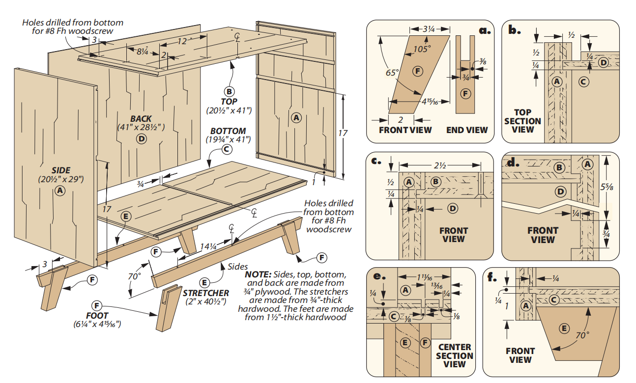 exploded view diagram of cabinet showing front views