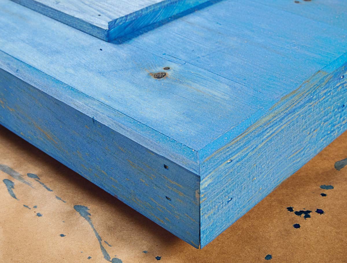 Image of a wood box painted with water based blue dye by Phil Huber