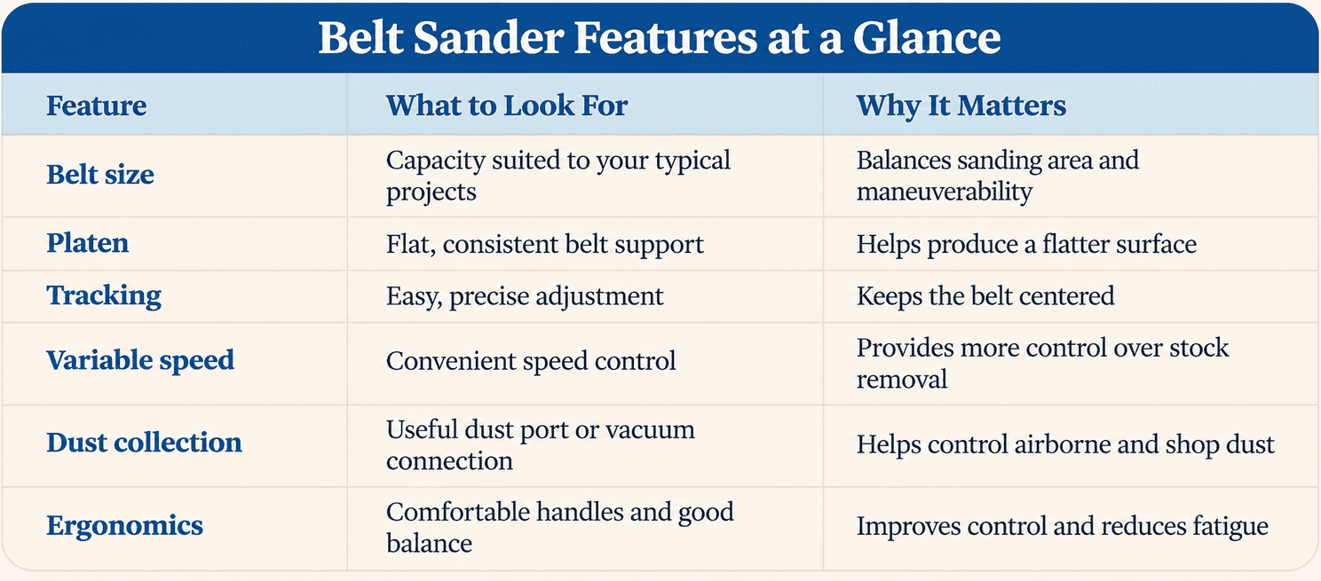 Belt Sander Features at a Glance
