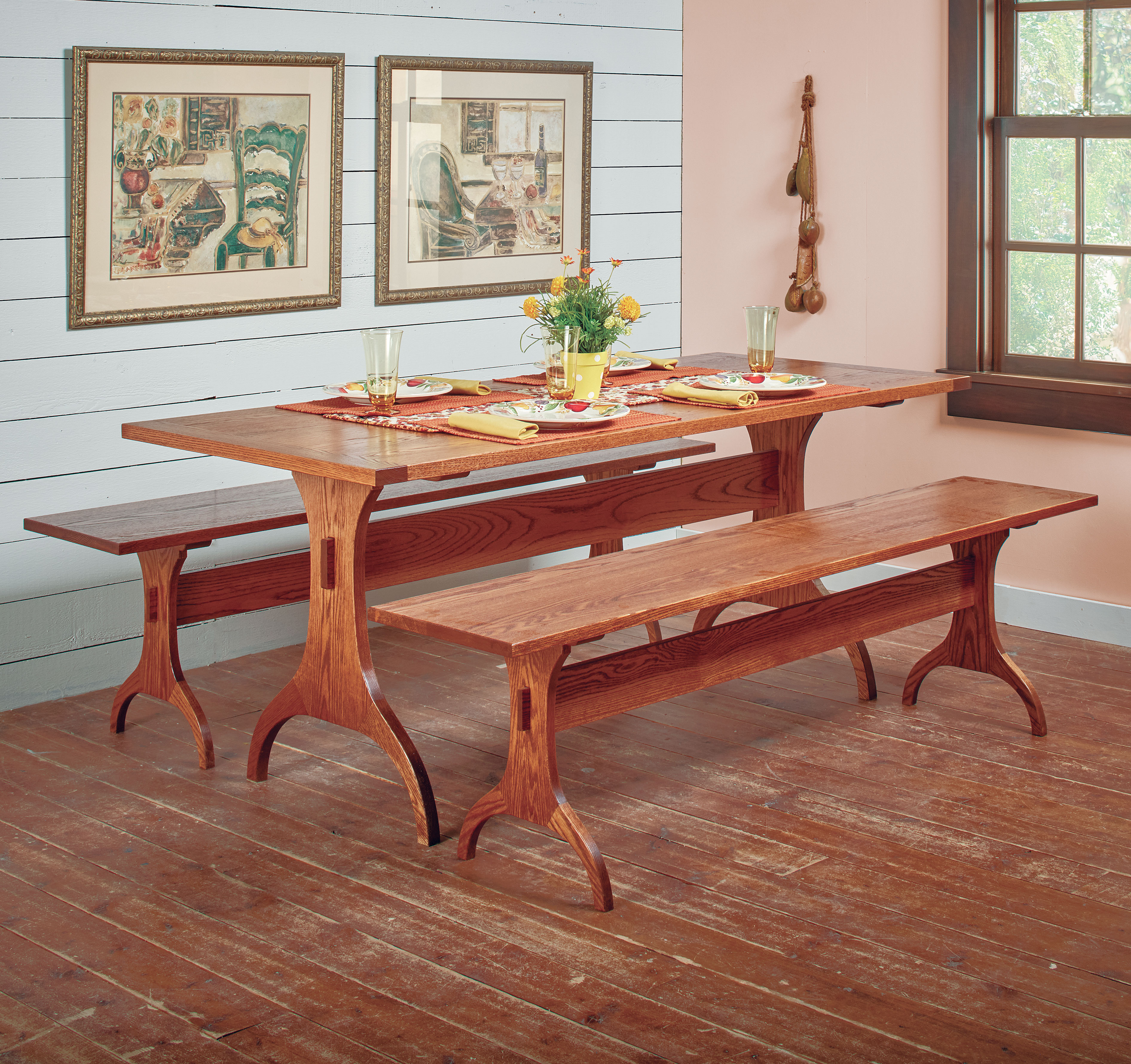 trestle table and benches