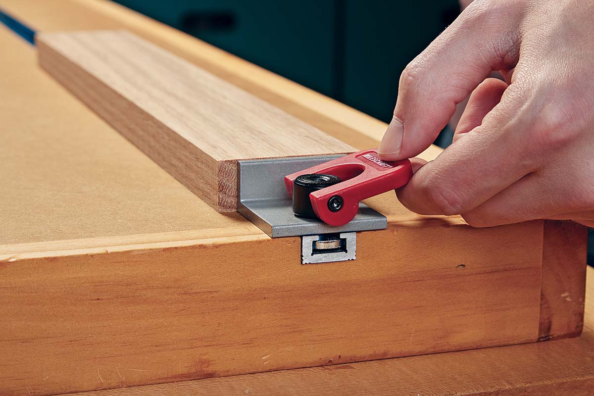 cam-lever being used to install bench stop