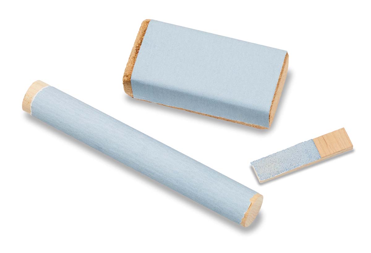 sandpaper added to wood block, dowel, and stick
