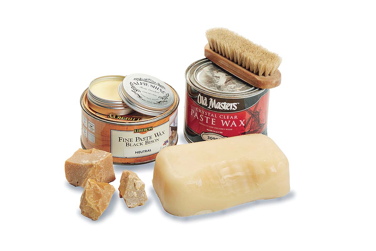 image of wax-buffing brush, copal resin wax, paste wax, shellac wax, beeswax