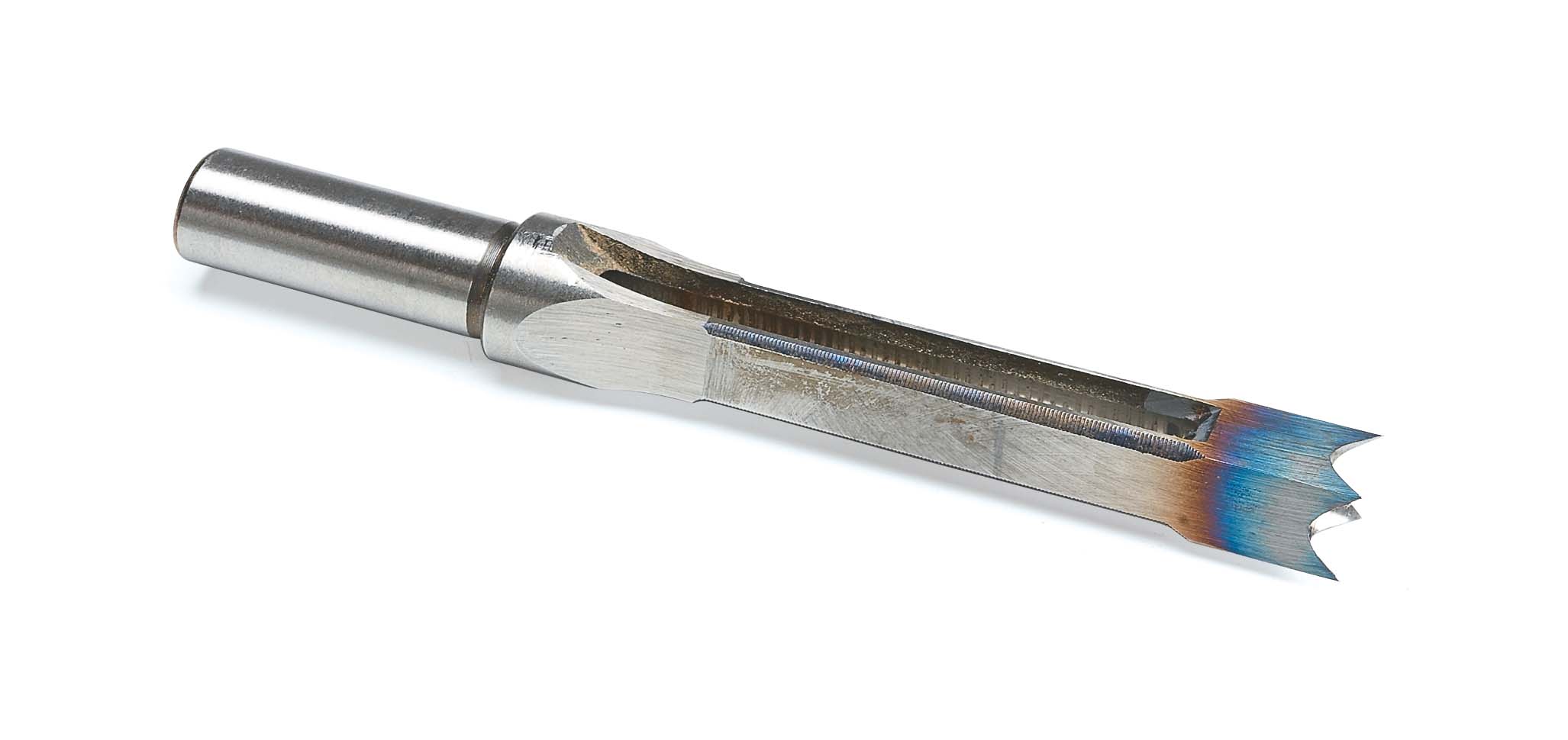 Hollow chisel bit discolored by heat