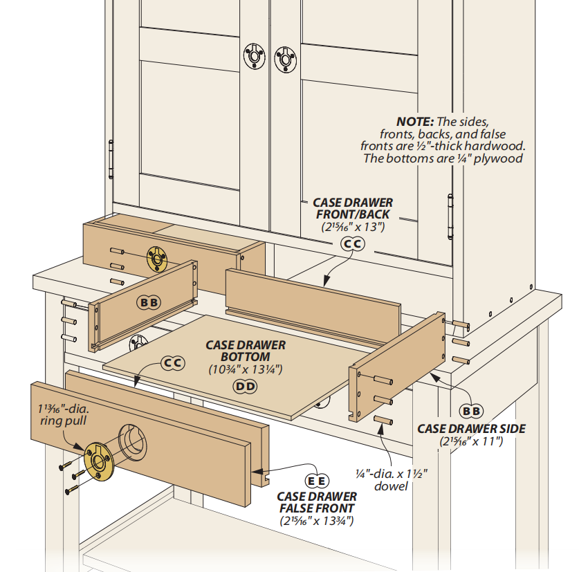 diagram of how to assemble case drawers