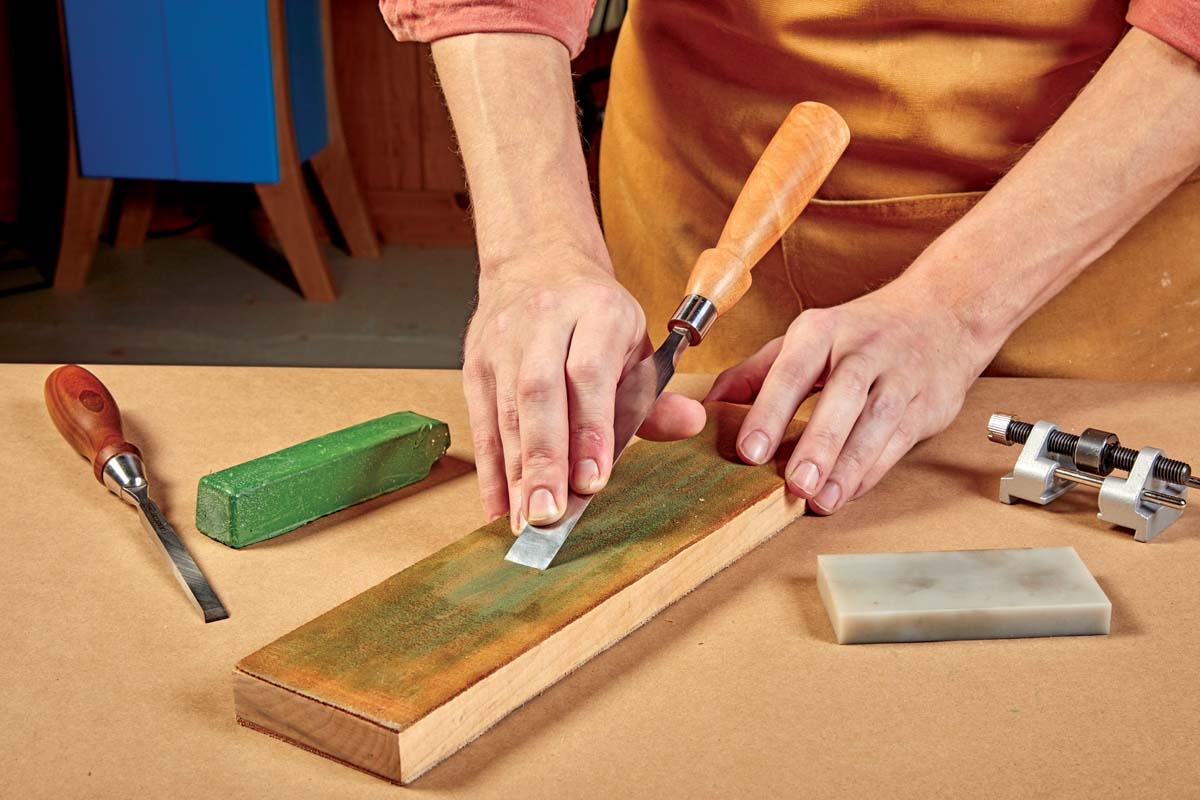 stropping chisel with green compound