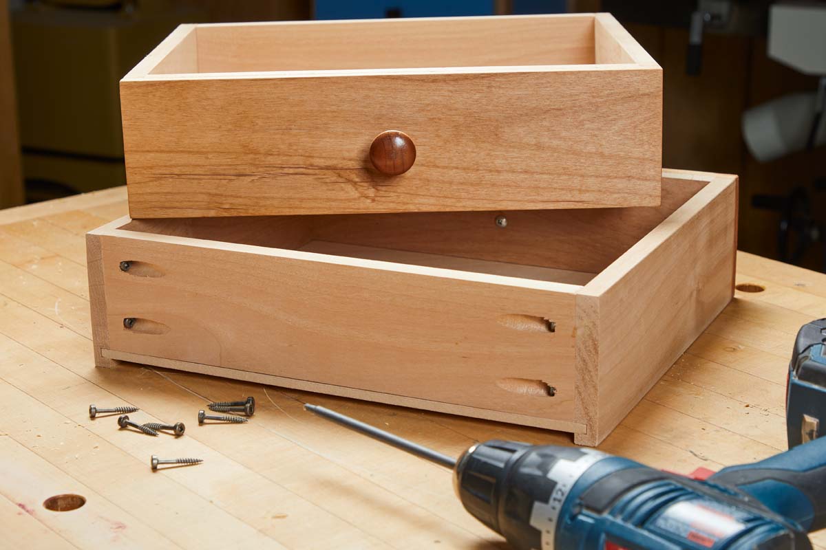 pocket screws in wood drawer with false front