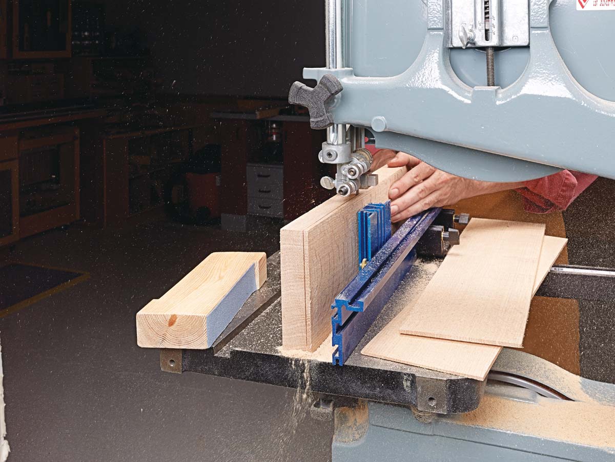 cutting thick wood pieces at bandsaw