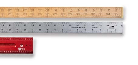 wood ruler, metal ruler, red metal bevelled ruler