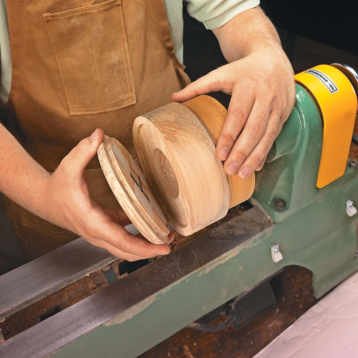 checking fit of box lid and using 4 squares of double sided tape to stick the lid to the box