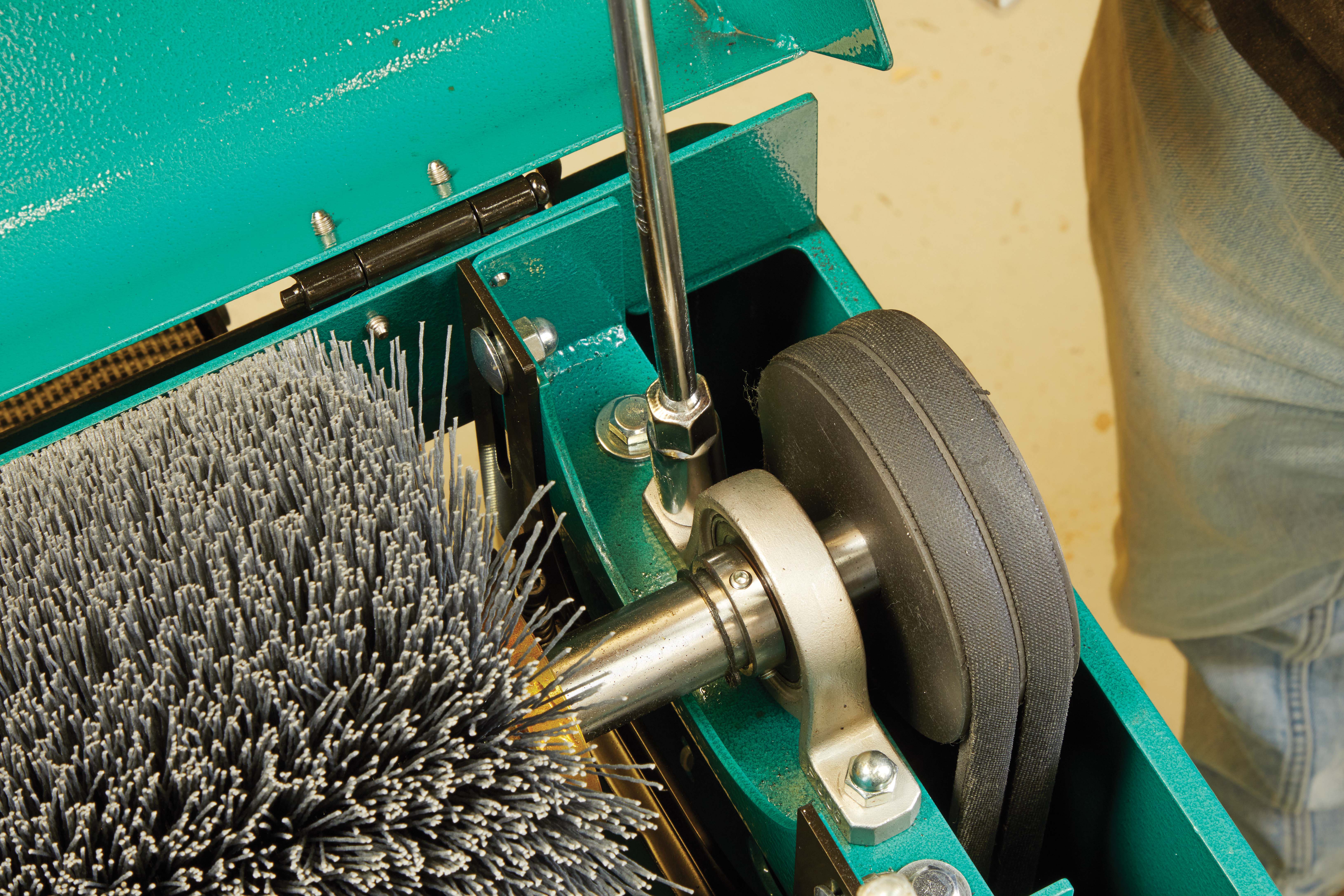 Close up of acorn nuts keeping spindle attached