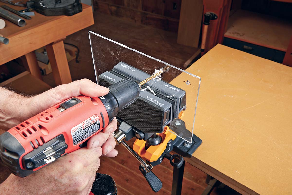 woodworking jaw sleeve in vise to hold acrylic