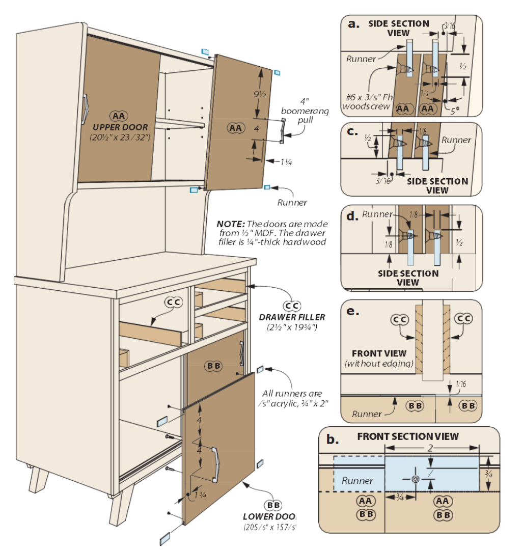 diagram showing cabinets sliding doors