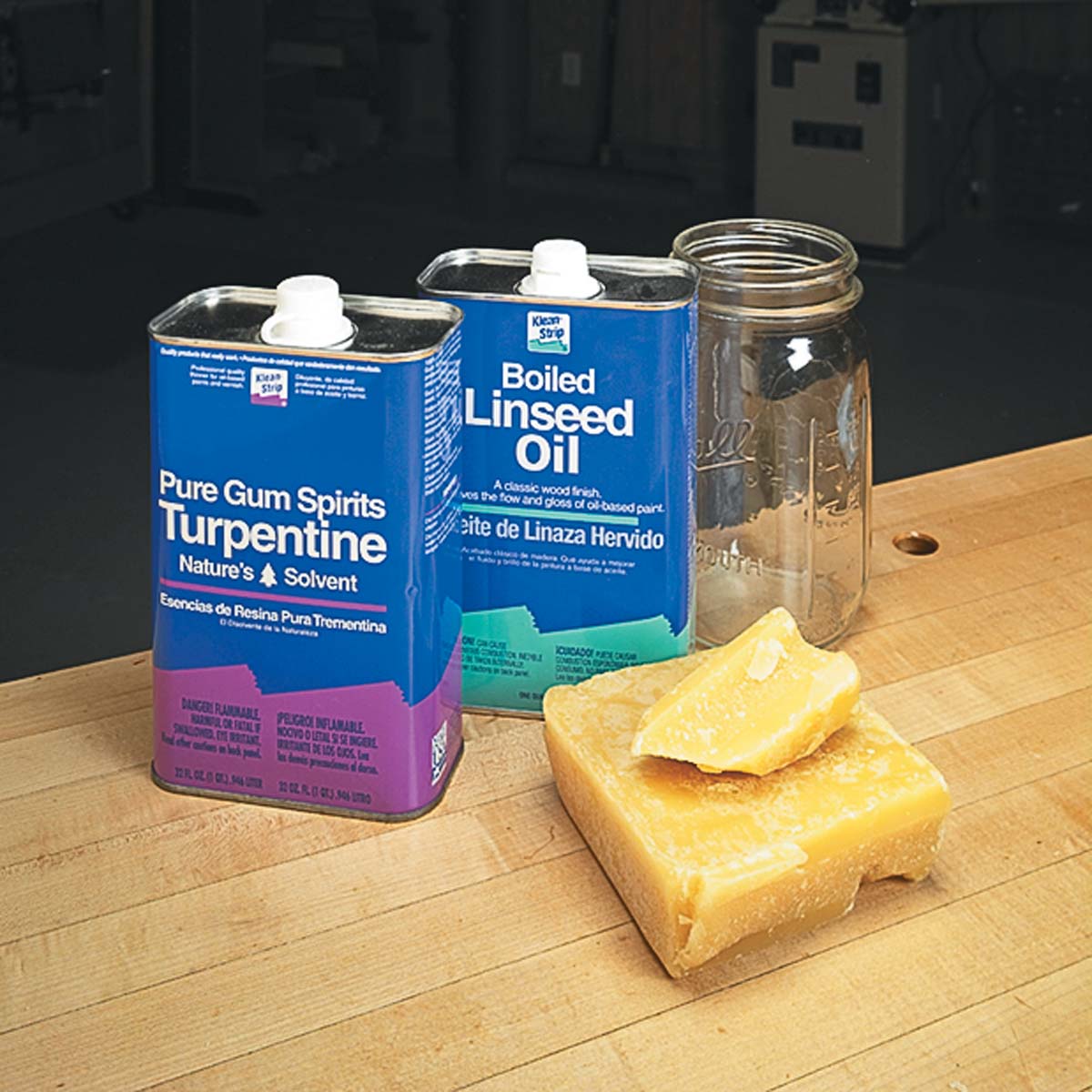 canisters of turpentine and boiled linseed oil