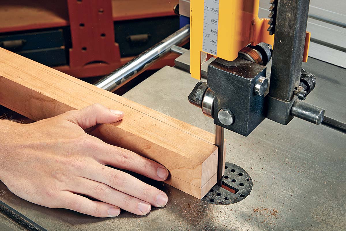 start cutting taper at narrow end with band saw