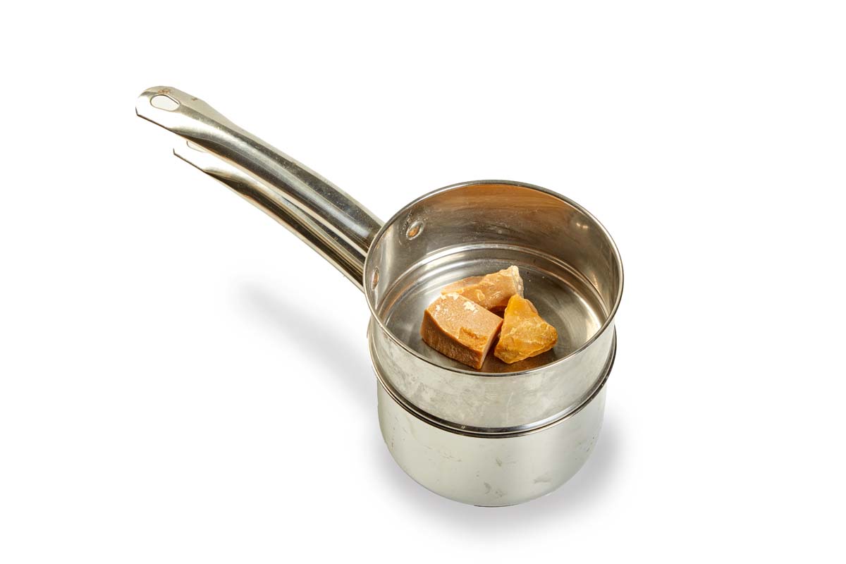 shellac wax in double boiler for melting